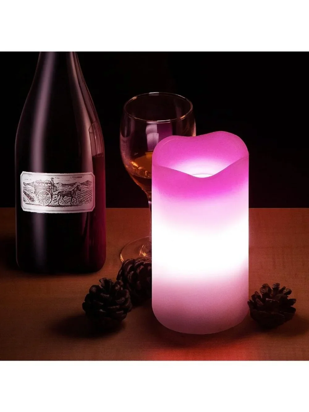 Romantic Flameless Candles with Pink Heart Projector Lights - Battery Operated
